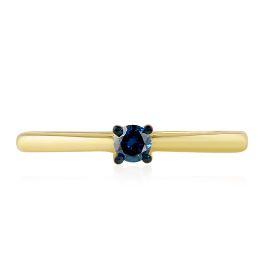 Anillo de Plata Bañada en Oro con Diamante Azul