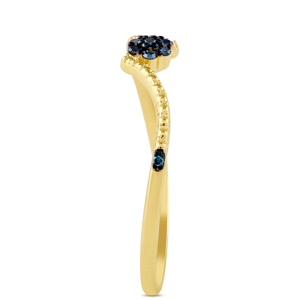 Anillo de Plata Bañada en Oro con Diamante Azul 3 