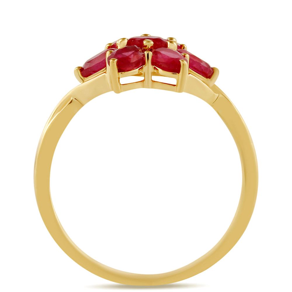 Anillo de Plata Bañada en Oro con Rubí de Tailandia 4 