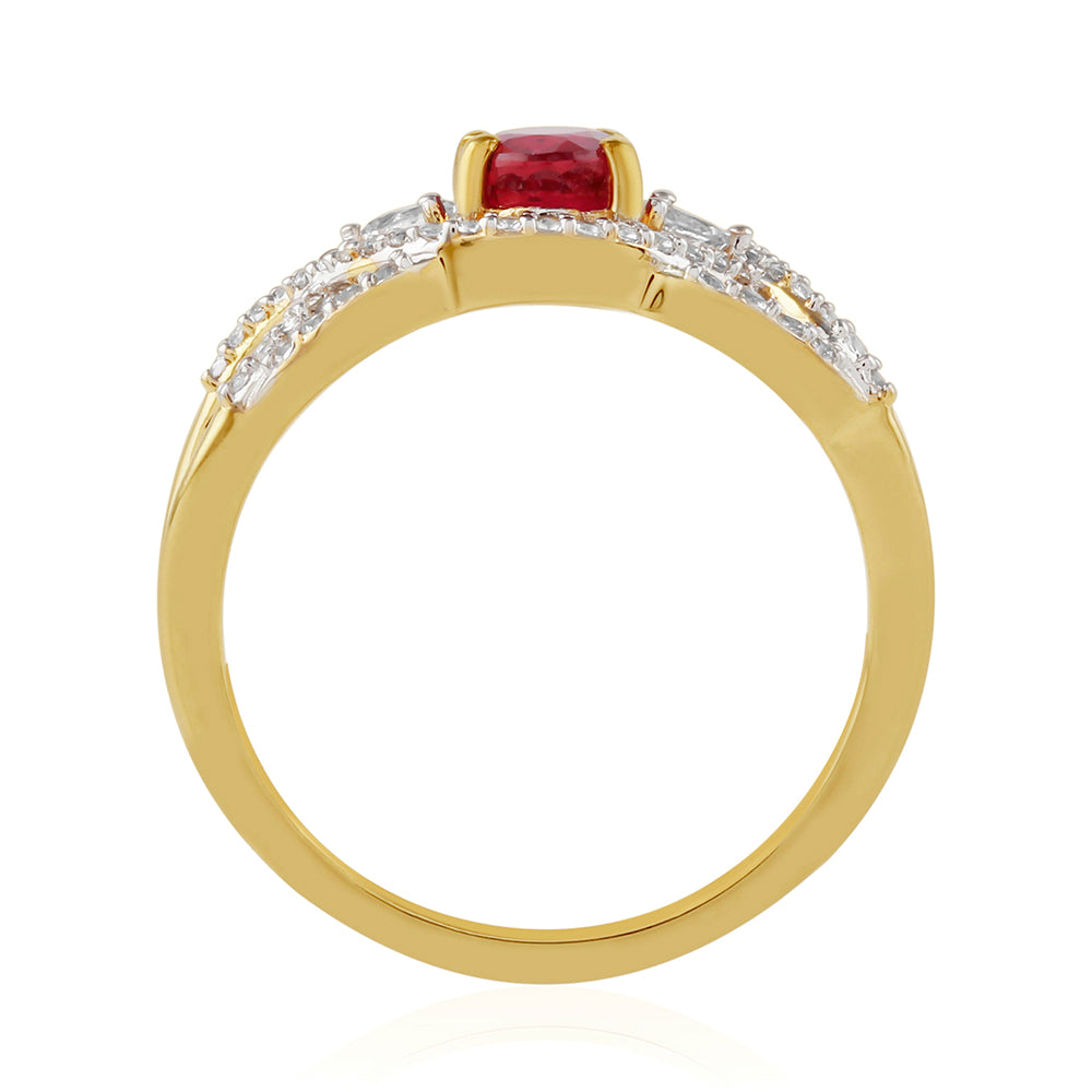 Anillo de Plata Bañada en Oro con Rubí de Tailandia y Topacio Blanco