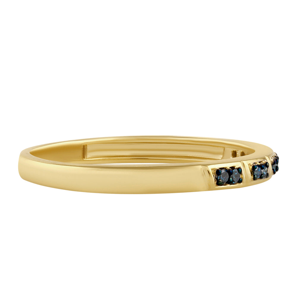 Anillo de Plata Bañada en Oro con Diamante Azul