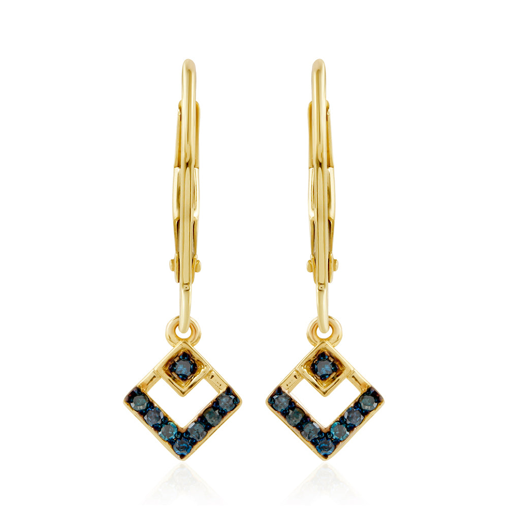 Pendientes de Plata Bañada en Oro con Diamante Azul