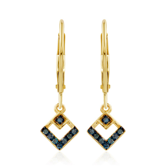 Pendientes de Plata Bañada en Oro con Diamante Azul
