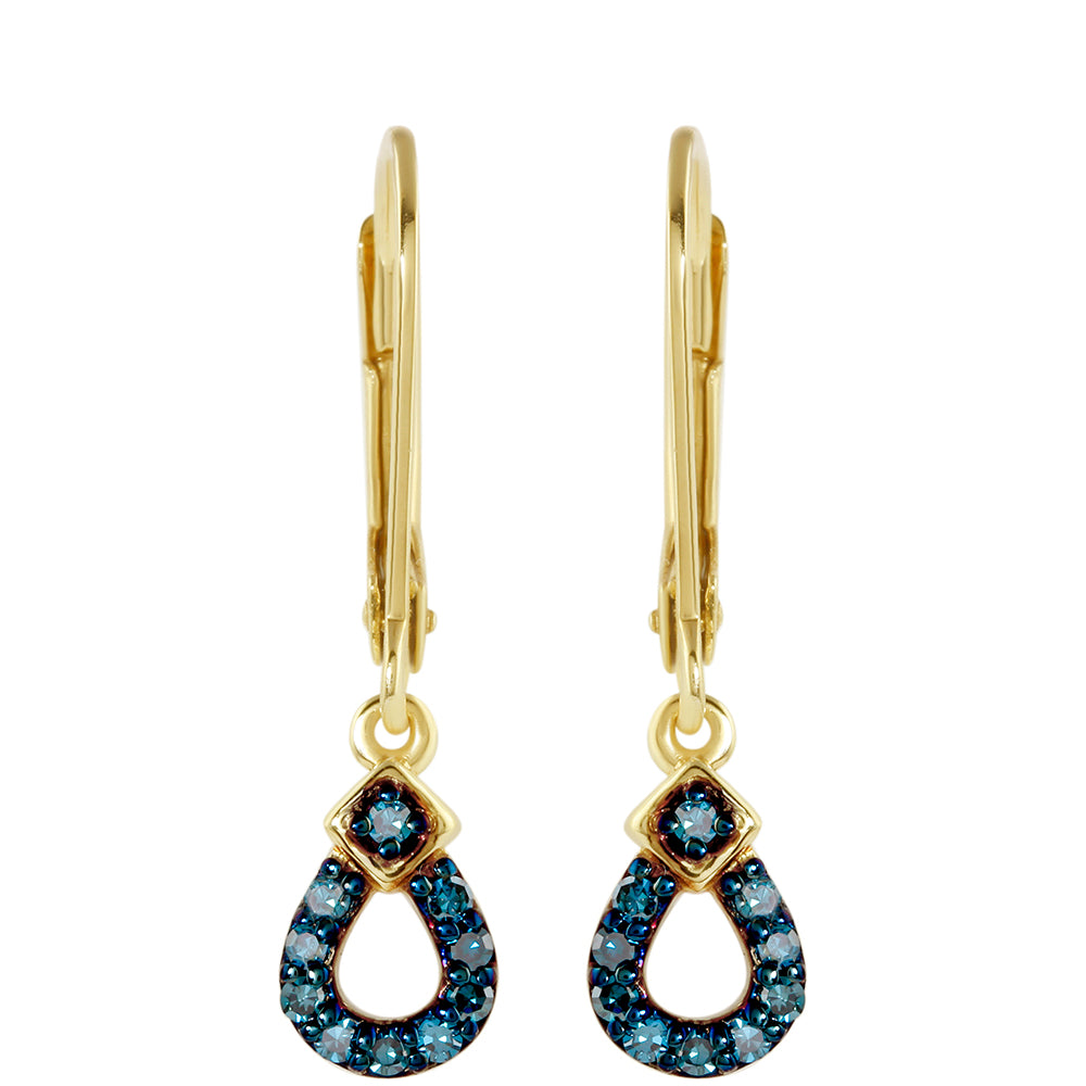 Pendientes de Plata Bañada en Oro con Diamante Azul 1 