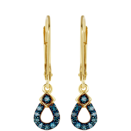Pendientes de Plata Bañada en Oro con Diamante Azul