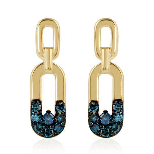 Pendientes de Plata Bañada en Oro con Diamante Azul