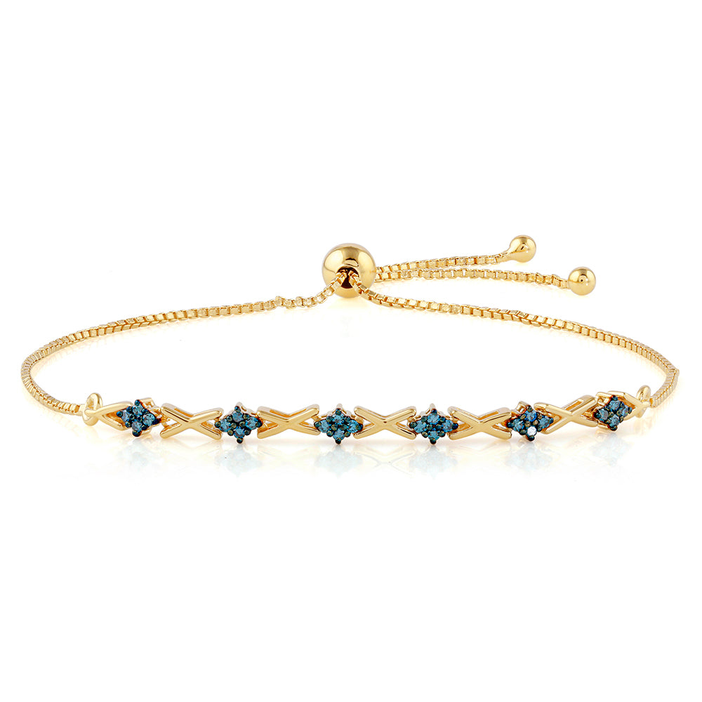 Pulsera de Plata Bañada en Oro con Diamante Azul