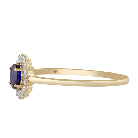 Anillo de Oro 9K con Zafiro de Tailandia y Topacio Blanco