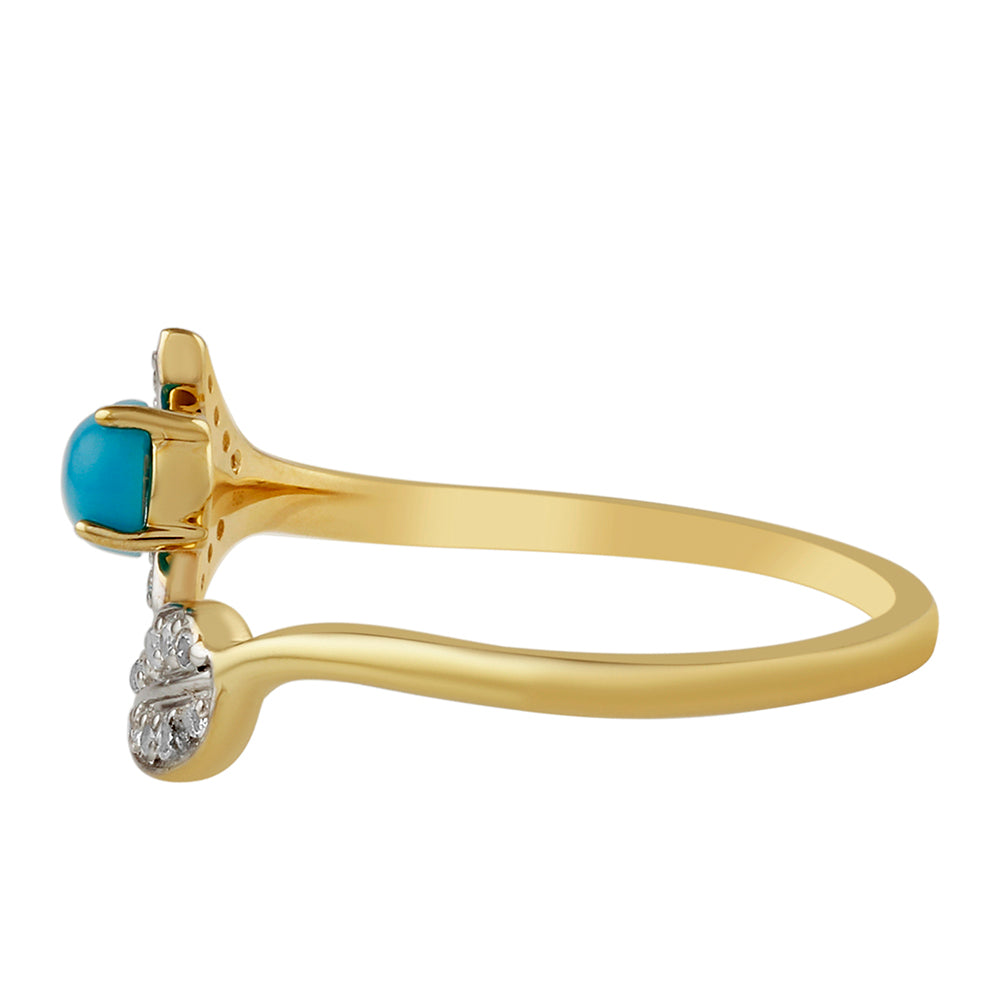 Anillo de Plata Bañada en Oro con Turquesa Bella Durmiente y Topacio Blanco