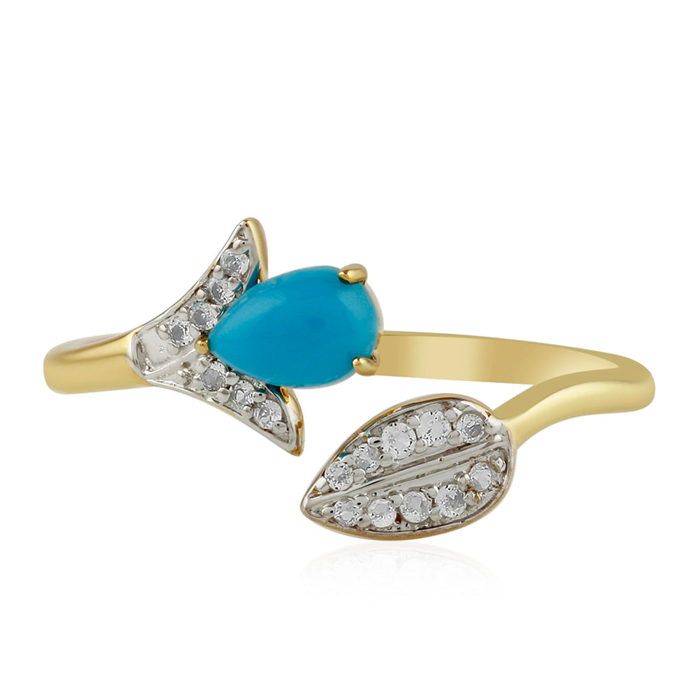 Anillo de Plata Bañada en Oro con Turquesa Bella Durmiente y Topacio Blanco