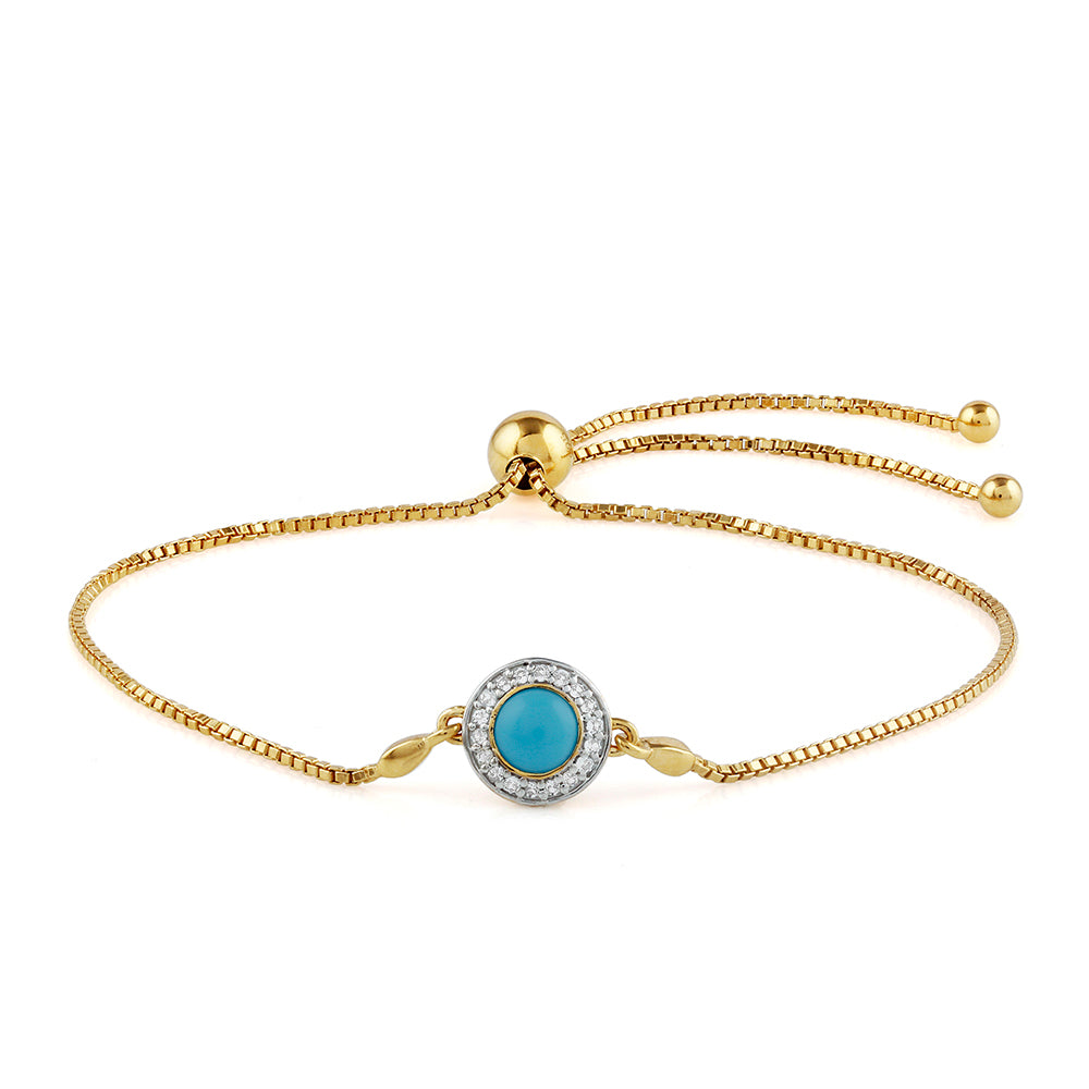 Pulsera de Plata Bañada en Oro con Turquesa Bella Durmiente y Topacio Blanco 1 