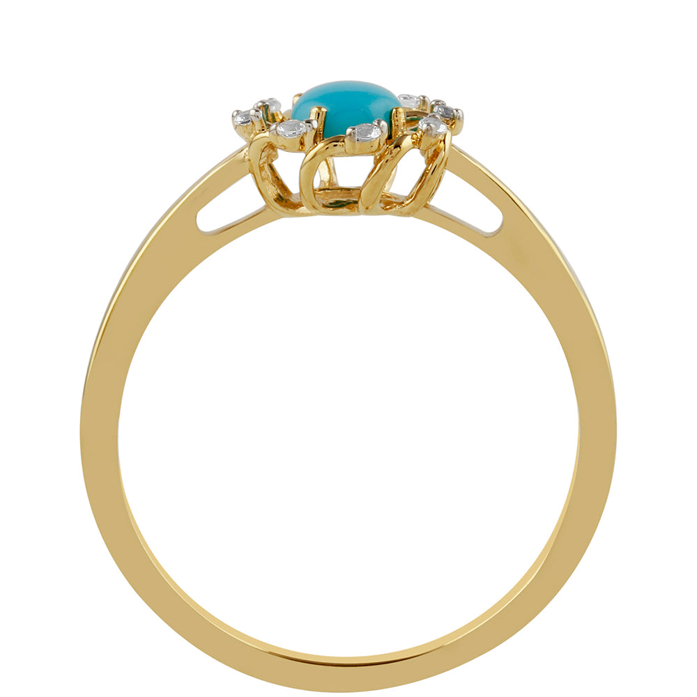 Anillo de Plata Bañada en Oro con Turquesa Bella Durmiente y Topacio Blanco