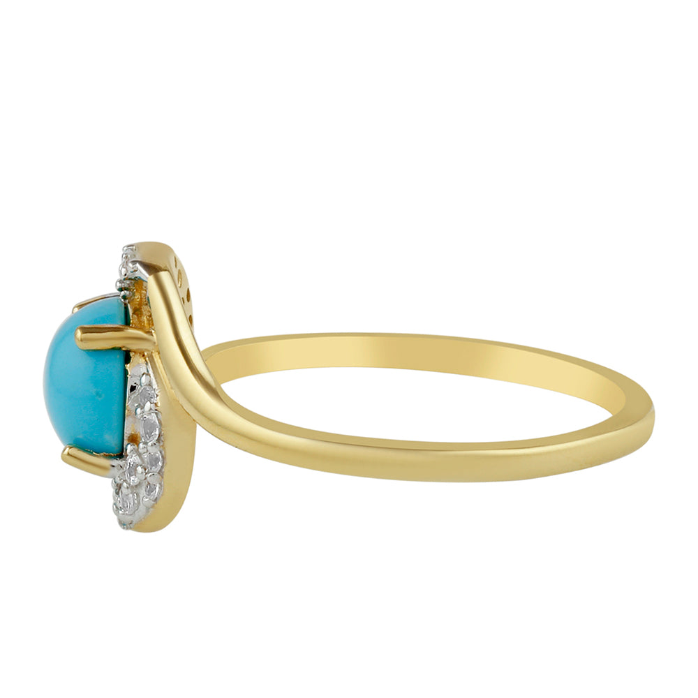 Anillo de Plata Bañada en Oro con Turquesa Bella Durmiente y Topacio Blanco 2 