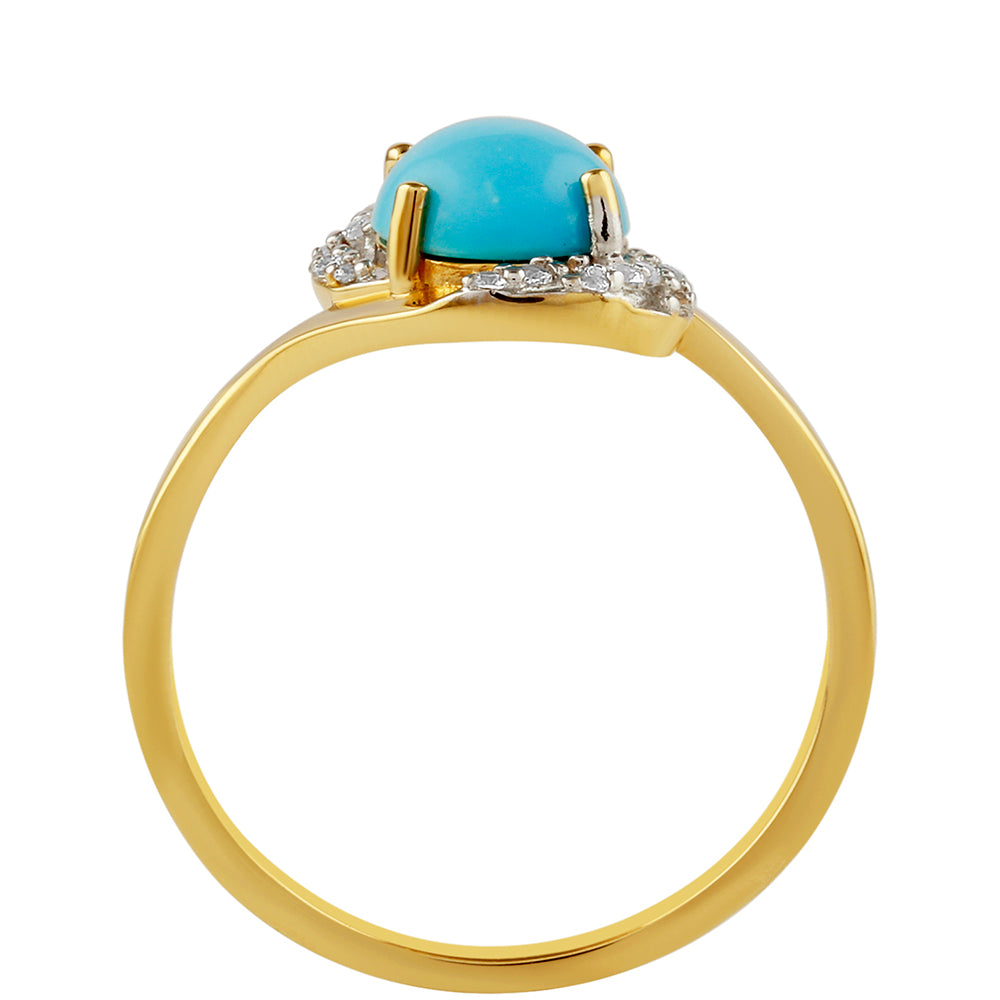 Anillo de Plata Bañada en Oro con Turquesa Bella Durmiente y Topacio Blanco 3 