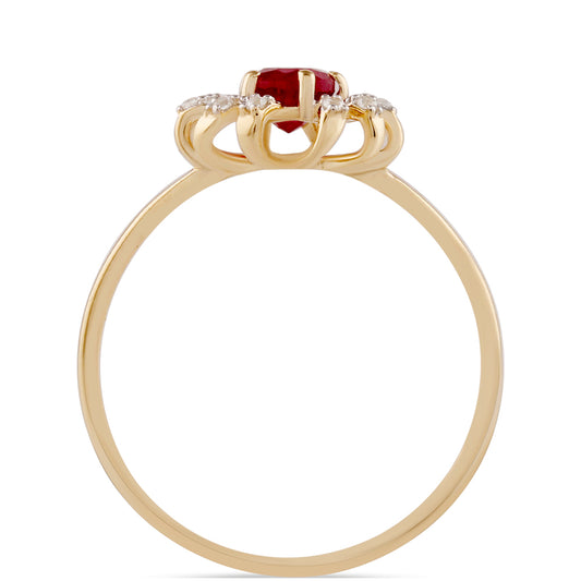 Anillo de Oro 9K con Rubí de Madagascar y Zircón Blanco