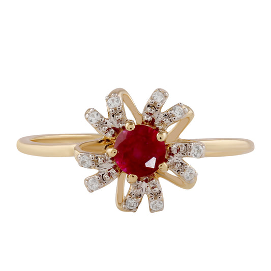 Anillo de Oro 9K con Rubí de Madagascar y Zircón Blanco