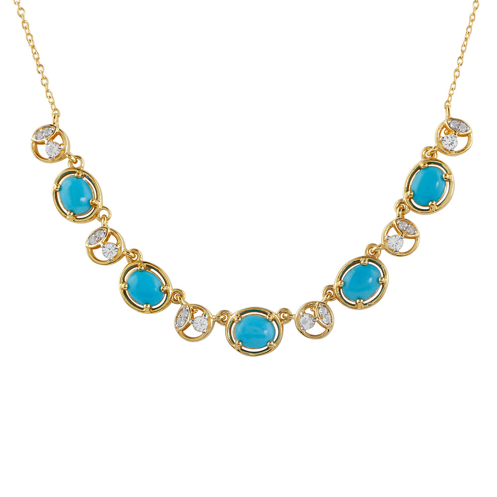 Collar de Plata Bañada en Oro con Turquesa Bella Durmiente y Topacio Blanco