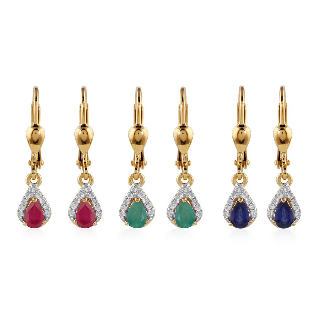Conjunto de Plata Bañada en Oro con Rubí de Tailandia y Esmeralda de Brasil ( Pendientes ) 1 
