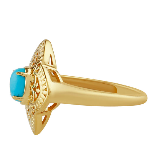 Anillo de Plata Bañada en Oro con Turquesa Bella Durmiente