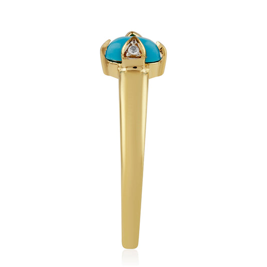 Anillo de Plata Bañada en Oro con Turquesa Bella Durmiente y Topacio Blanco