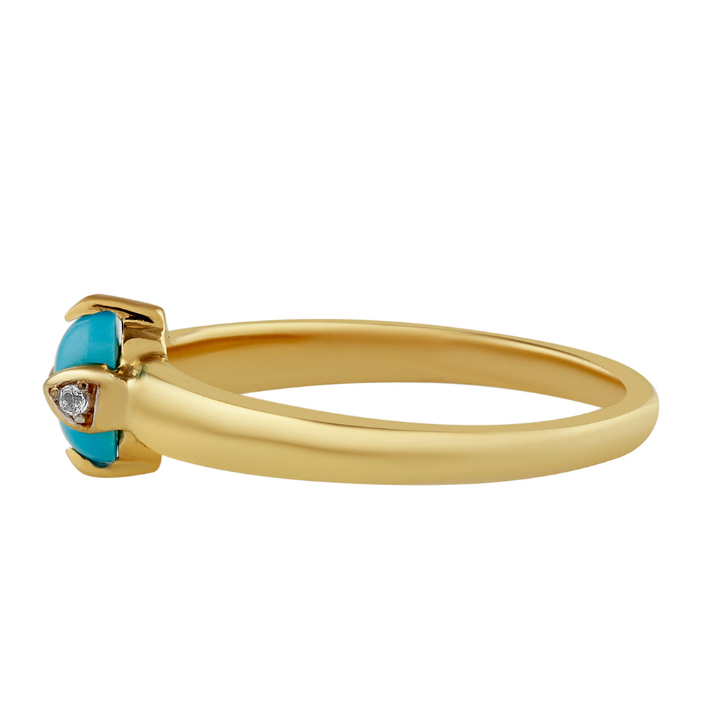 Anillo de Plata Bañada en Oro con Turquesa Bella Durmiente y Topacio Blanco