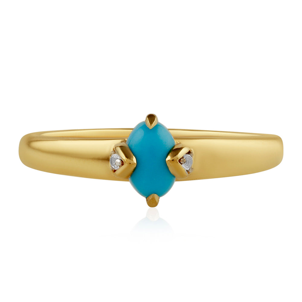 Anillo de Plata Bañada en Oro con Turquesa Bella Durmiente y Topacio Blanco 1 