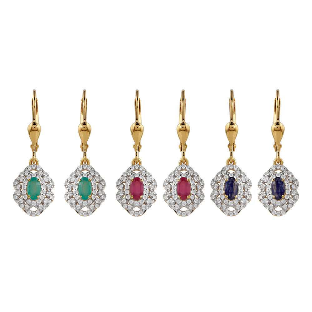 Conjunto de Plata Bañada en Oro con Rubí de Tailandia y Esmeralda de Brasil ( Pendientes ) 1 