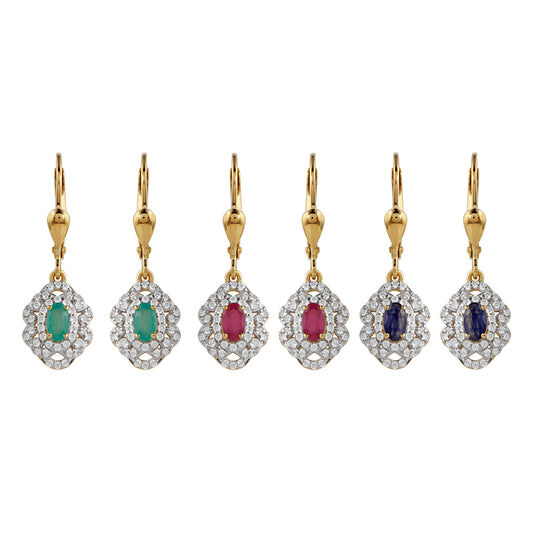 Conjunto de Plata Bañada en Oro con Rubí de Tailandia y Esmeralda de Brasil ( Pendientes )