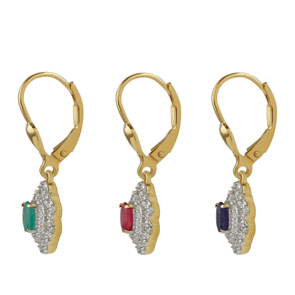 Conjunto de Plata Bañada en Oro con Rubí de Tailandia y Esmeralda de Brasil ( Pendientes )