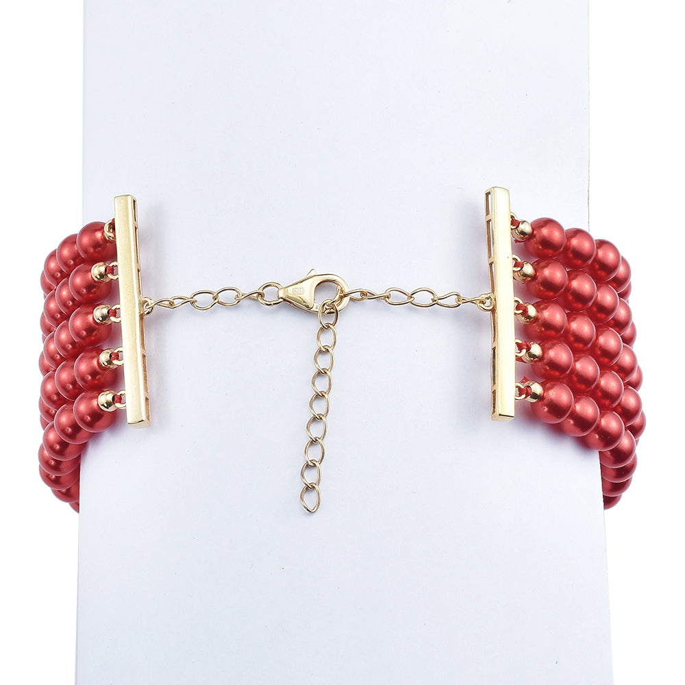 Pulsera de Plata Bañada en Oro con Perla roja de río