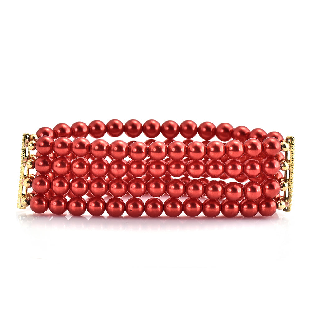 Pulsera de Plata Bañada en Oro con Perla roja de río 3 