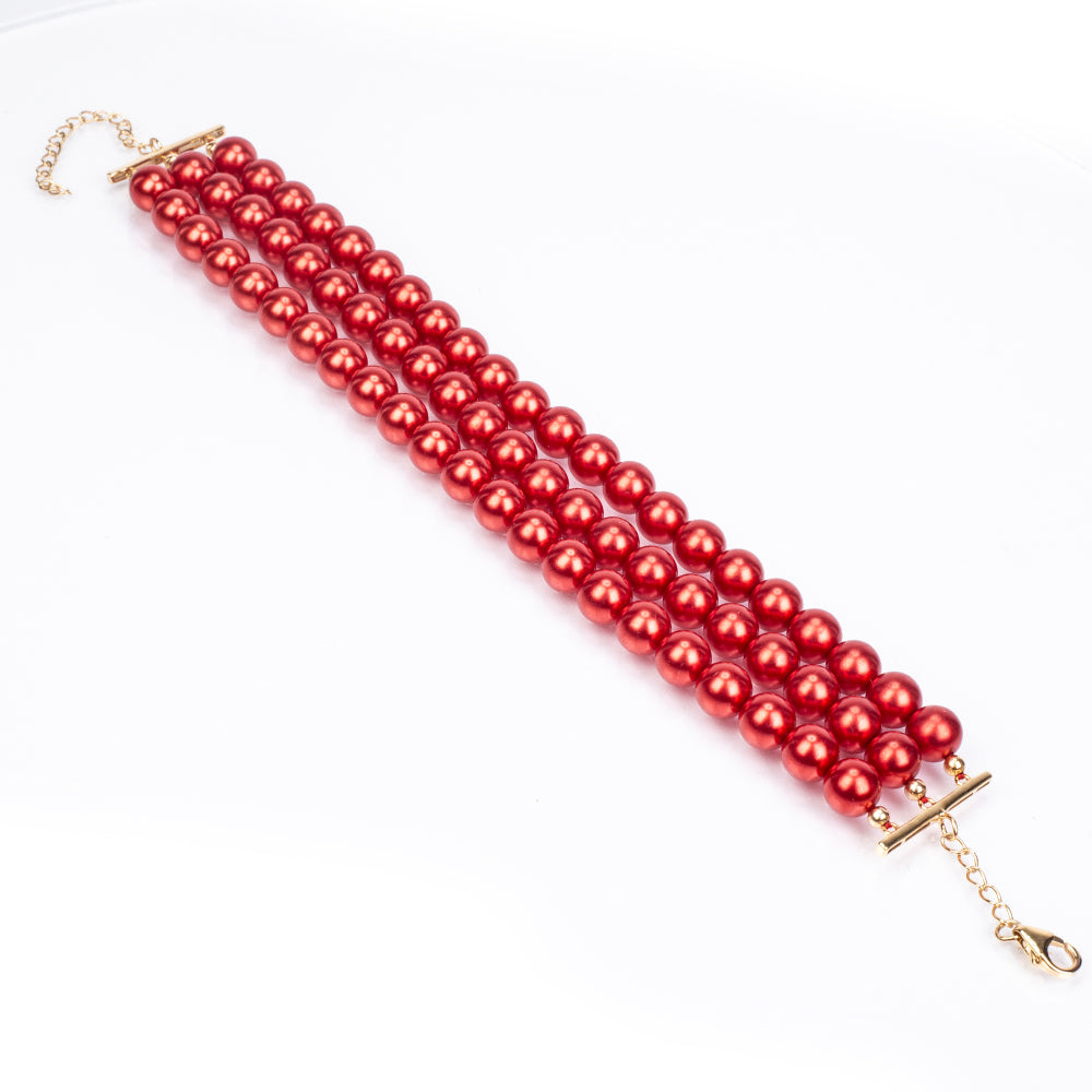 Pulsera de Plata Bañada en Oro con Perla roja de río