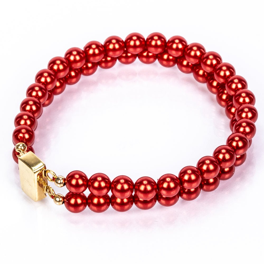 Pulsera de Plata Bañada en Oro con Perla roja de río 4 