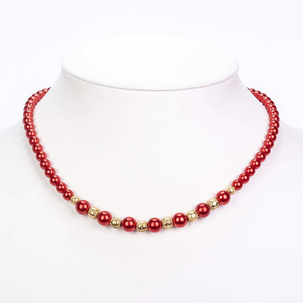 Collar de Plata Bañada en Oro con Perla roja de río 3 