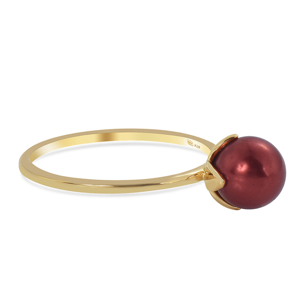 Conjunto de Plata Bañada en Oro con Perla roja de río ( Pendientes +Anillo +Colgante ) 3 