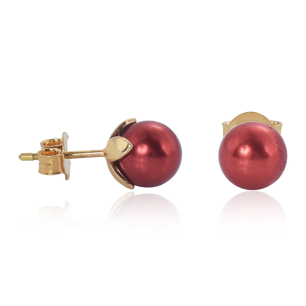 Conjunto de Plata Bañada en Oro con Perla roja de río ( Pendientes +Anillo +Colgante ) 7 