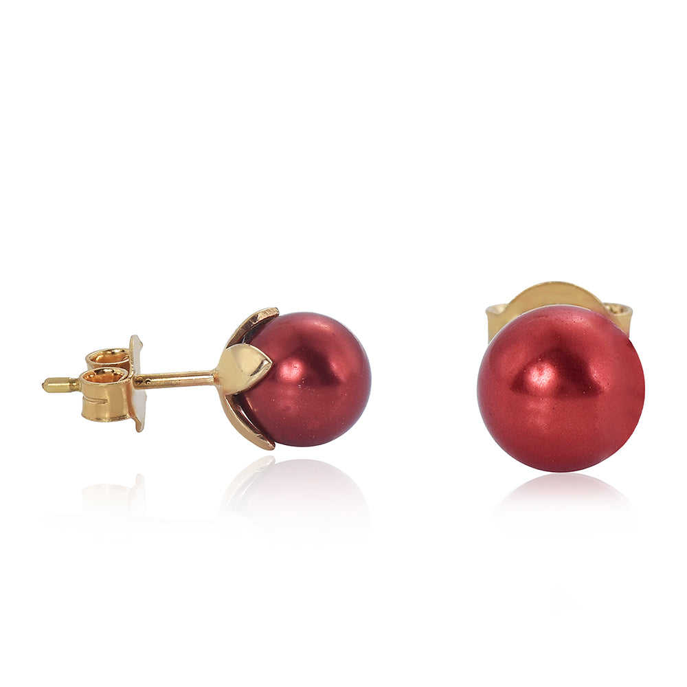 Conjunto de Plata Bañada en Oro con Perla roja de río ( Pendientes +Anillo +Colgante ) 9 