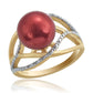 Anillo de Plata Bañada en Oro con Perla roja de río y Topacio Blanco