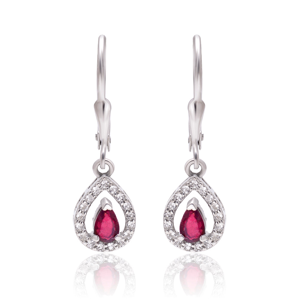Pendientes de Plata con Rubí de Madagascar y Topacio Blanco 4 