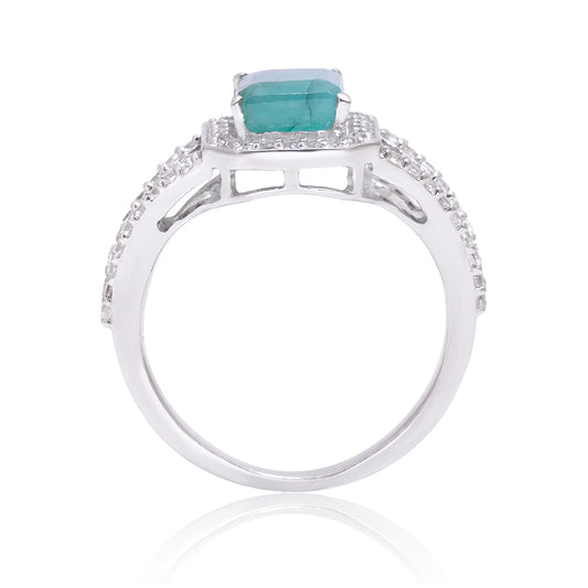Anillo de Plata con Esmeralda de Brasil y Topacio Blanco