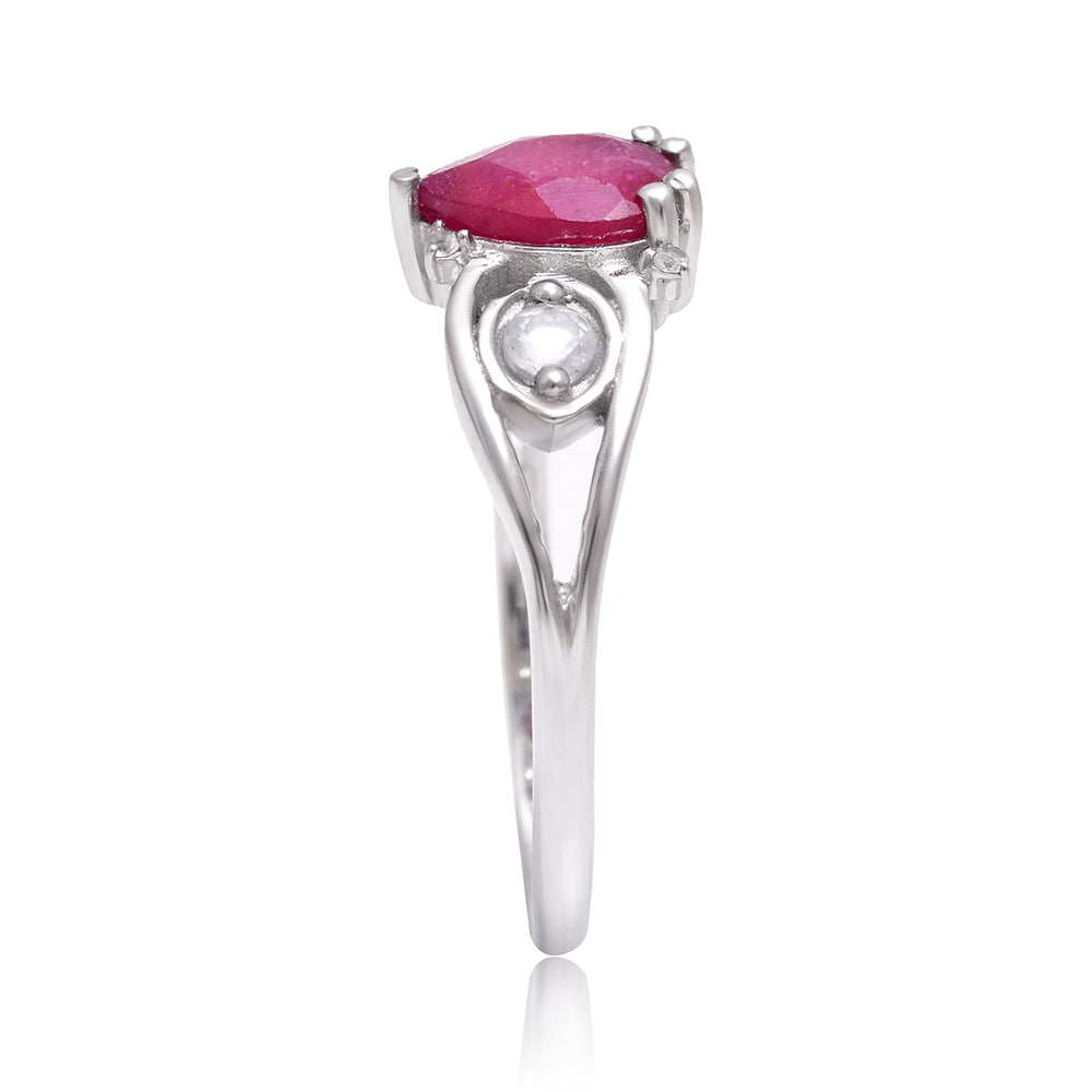 Anillo de Plata con Rubí de Madagascar y Topacio Blanco 2 