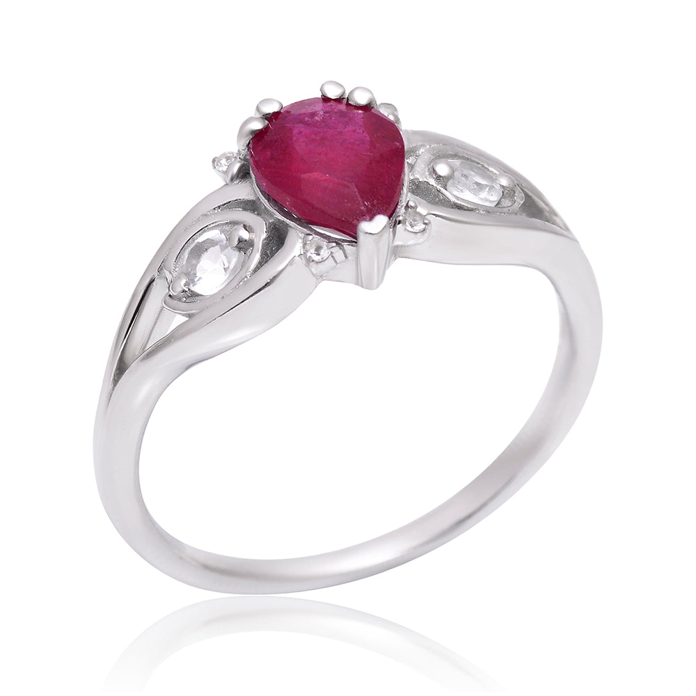 Anillo de Plata con Rubí de Madagascar y Topacio Blanco