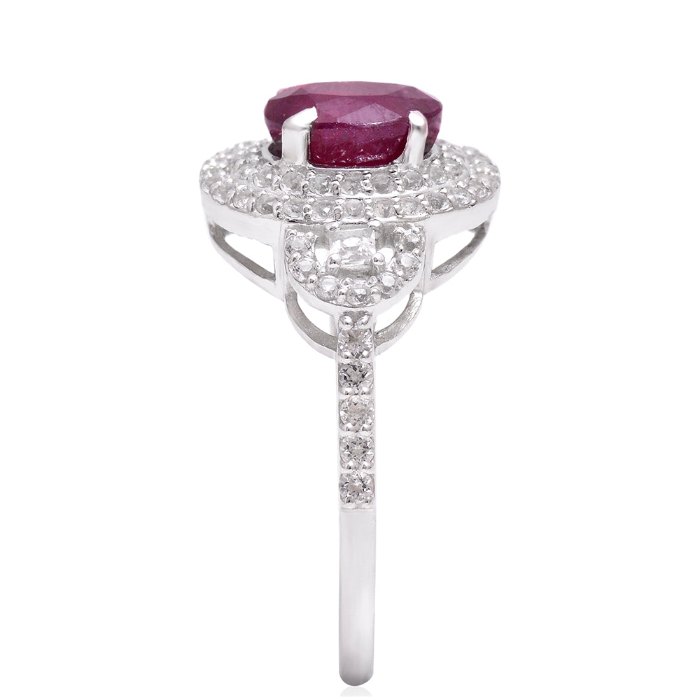 Anillo de Plata con Rubí de Madagascar y Topacio Blanco