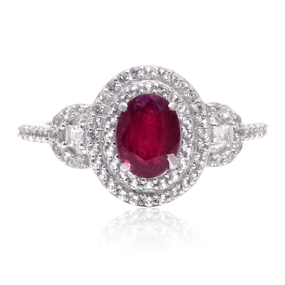 Anillo de Plata con Rubí de Madagascar y Topacio Blanco 1 