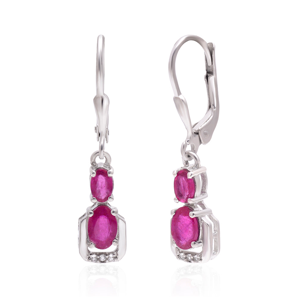 Pendientes de Plata con Rubí de Madagascar y Topacio Blanco 1 