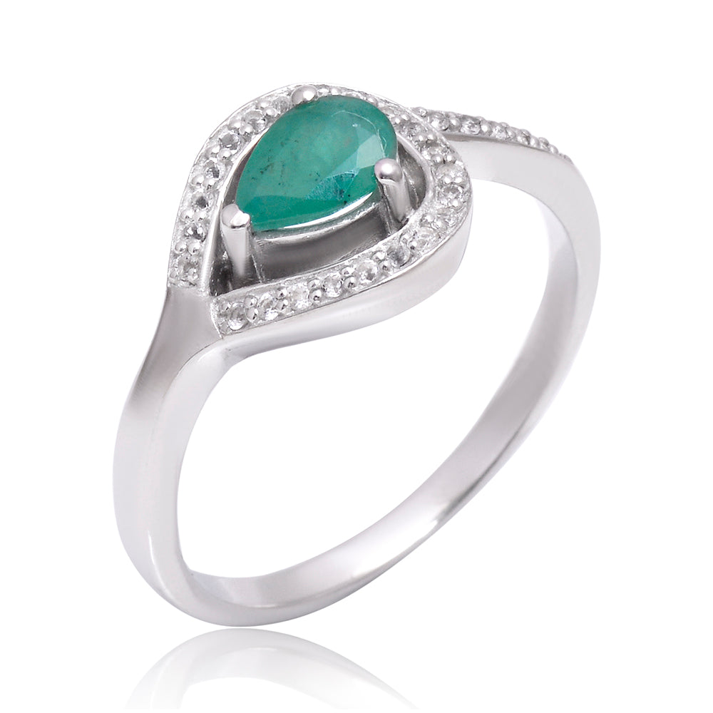 Anillo de Plata con Esmeralda de Brasil y Topacio Blanco 2 
