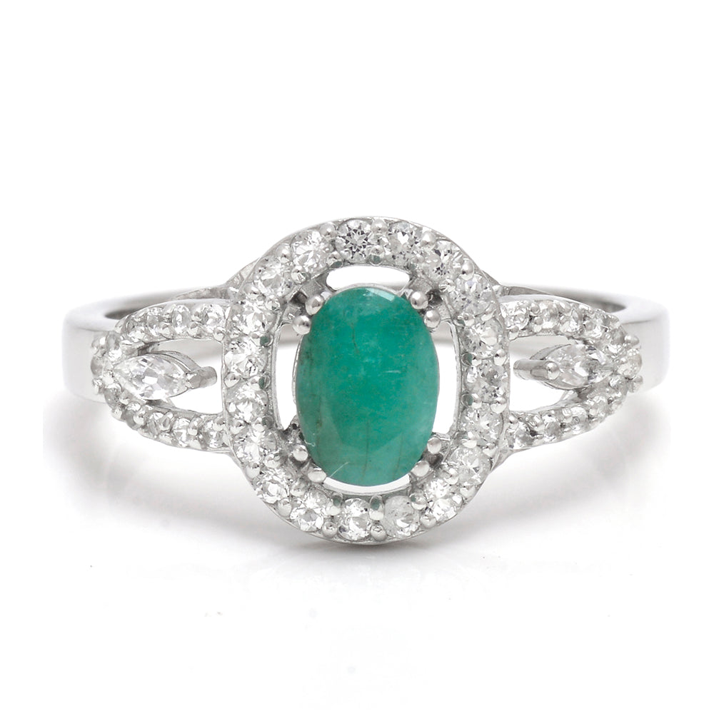 Anillo de Plata con Esmeralda de Brasil y Topacio Blanco