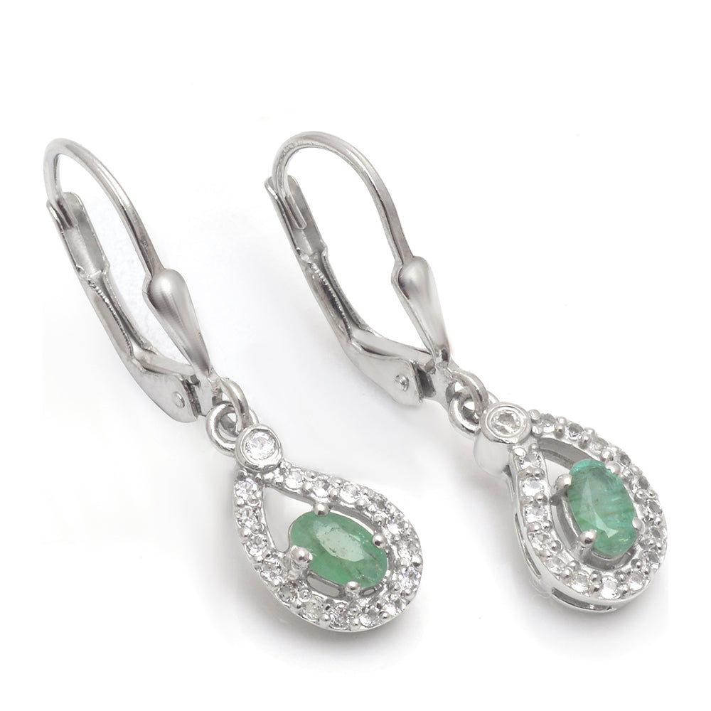 Pendientes de Plata con Esmeralda de Brasil y Topacio Blanco 2 