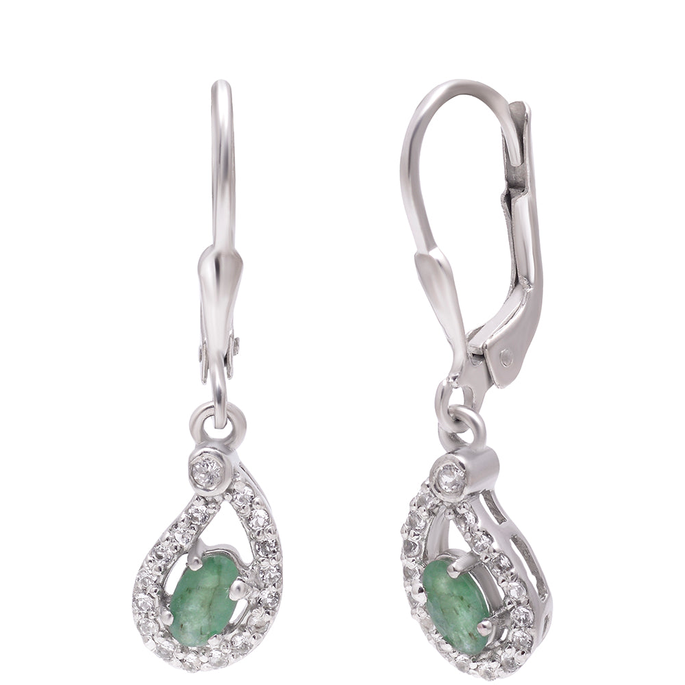 Pendientes de Plata con Esmeralda de Brasil y Topacio Blanco 4 