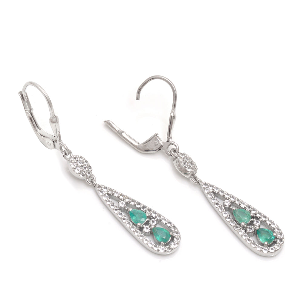 Pendientes de Plata con Esmeralda de Brasil y Topacio Blanco 6 